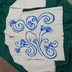 VINTAGE STORYBOOK KNITS SCROLLING BLOOMS ZIP FRONT CARDIGAN MEDIUM